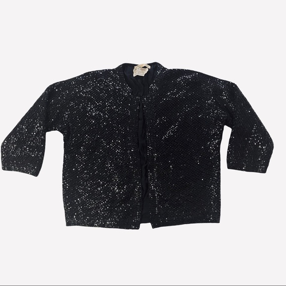 Vintage Riviera International Sequins Jacket Black Sequins Vintage Size 40 1960s - Picture 2 of 10